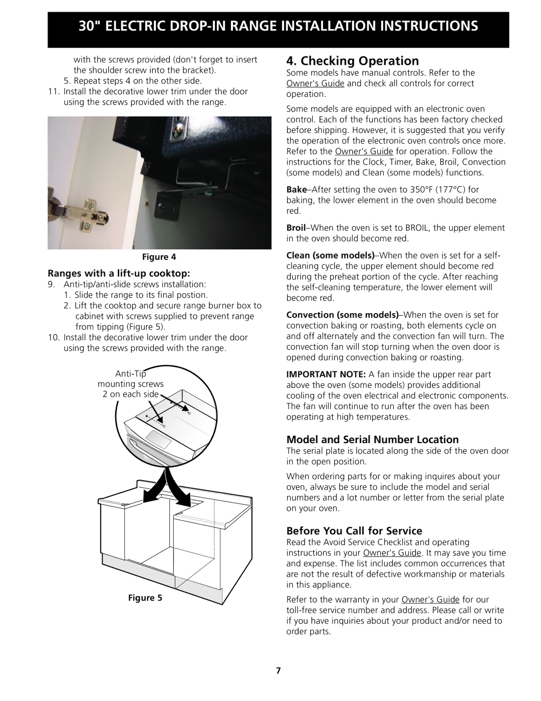 Frigidaire 318201613 Checking Operation, Model and Serial Number Location, Before You Call for Service 