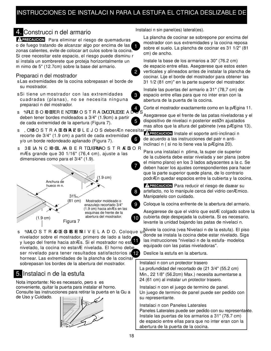 Frigidaire 318201616 Preparación del mostrador, Instalación sin paneles laterales, Instalación con un protector trasero 