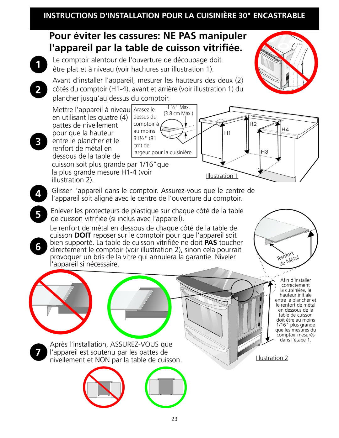 Frigidaire 318201616 Arasez le, Dessus du, Comptoir à, Au moins, 31½ Cm de, Largeur pour la cuisinière 