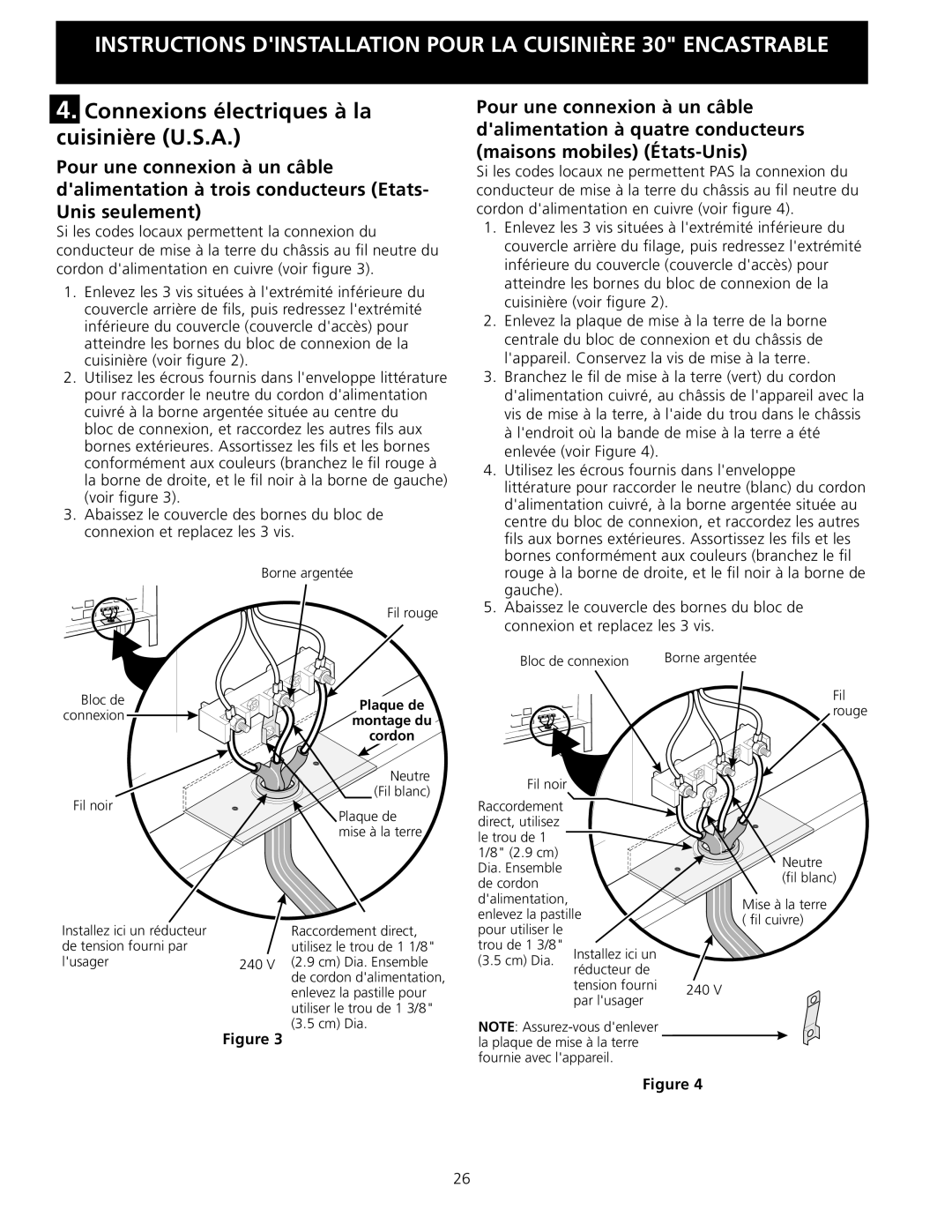 Frigidaire 318201616 Cuisinière U.S.A, Rouge à la borne de droite, et le fil noir à la borne de, Gauche 