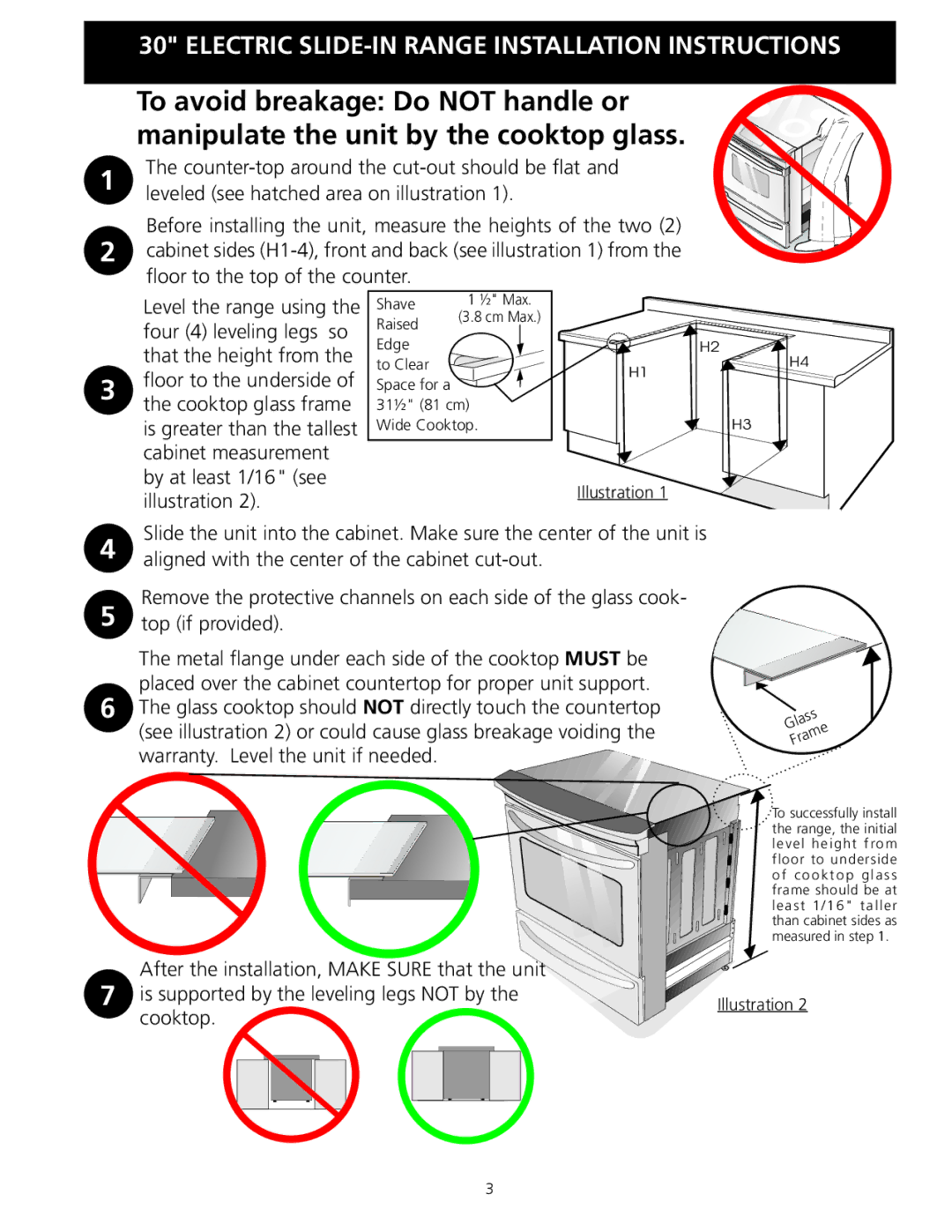 Frigidaire 318201616 installation instructions Shave, Raised, Edge To Clear Space for a 31½ 81 cm Wide Cooktop 