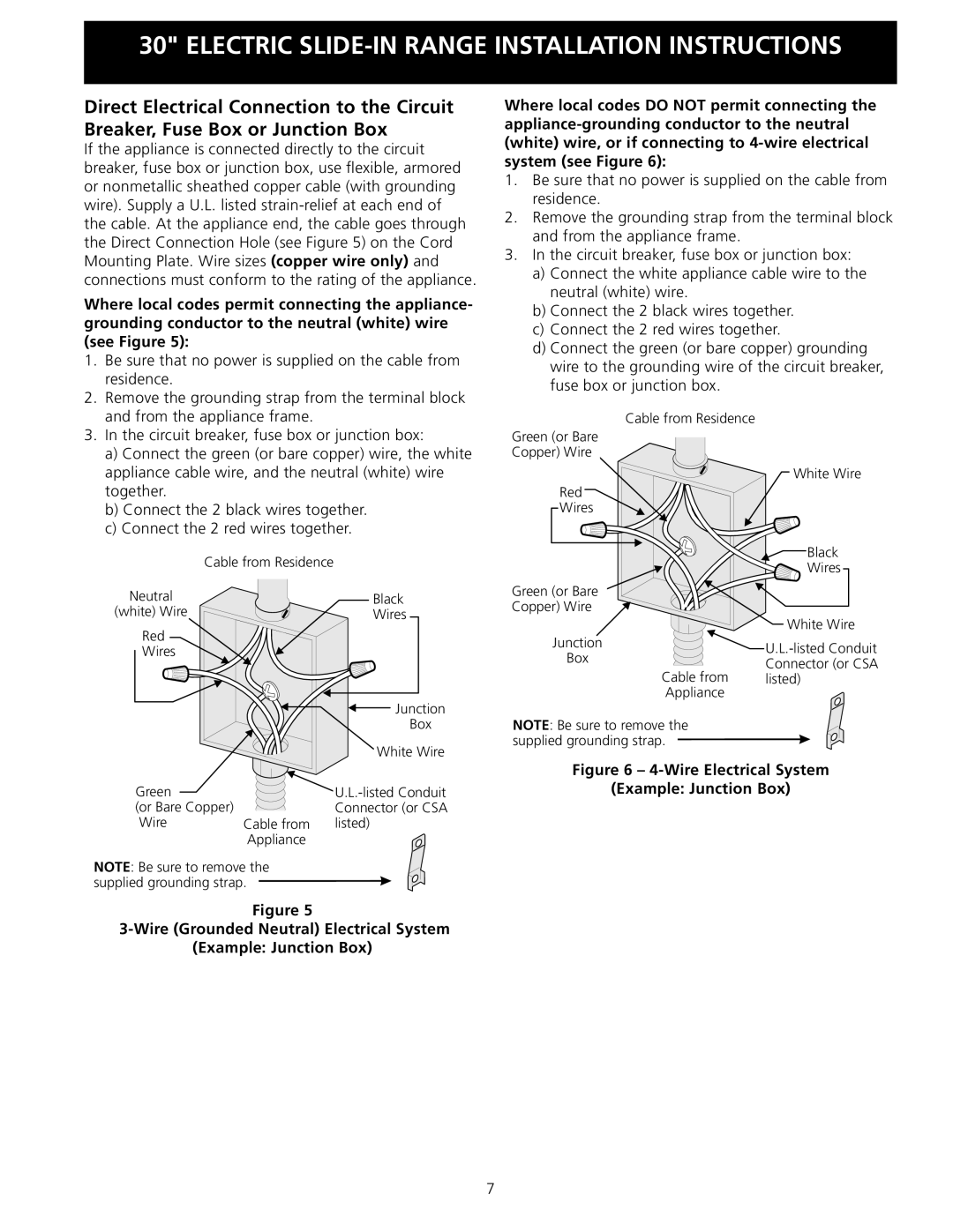 Frigidaire 318201616 installation instructions Cable from Residence, Black, Wires, Box, Or Bare Copper, Listed 