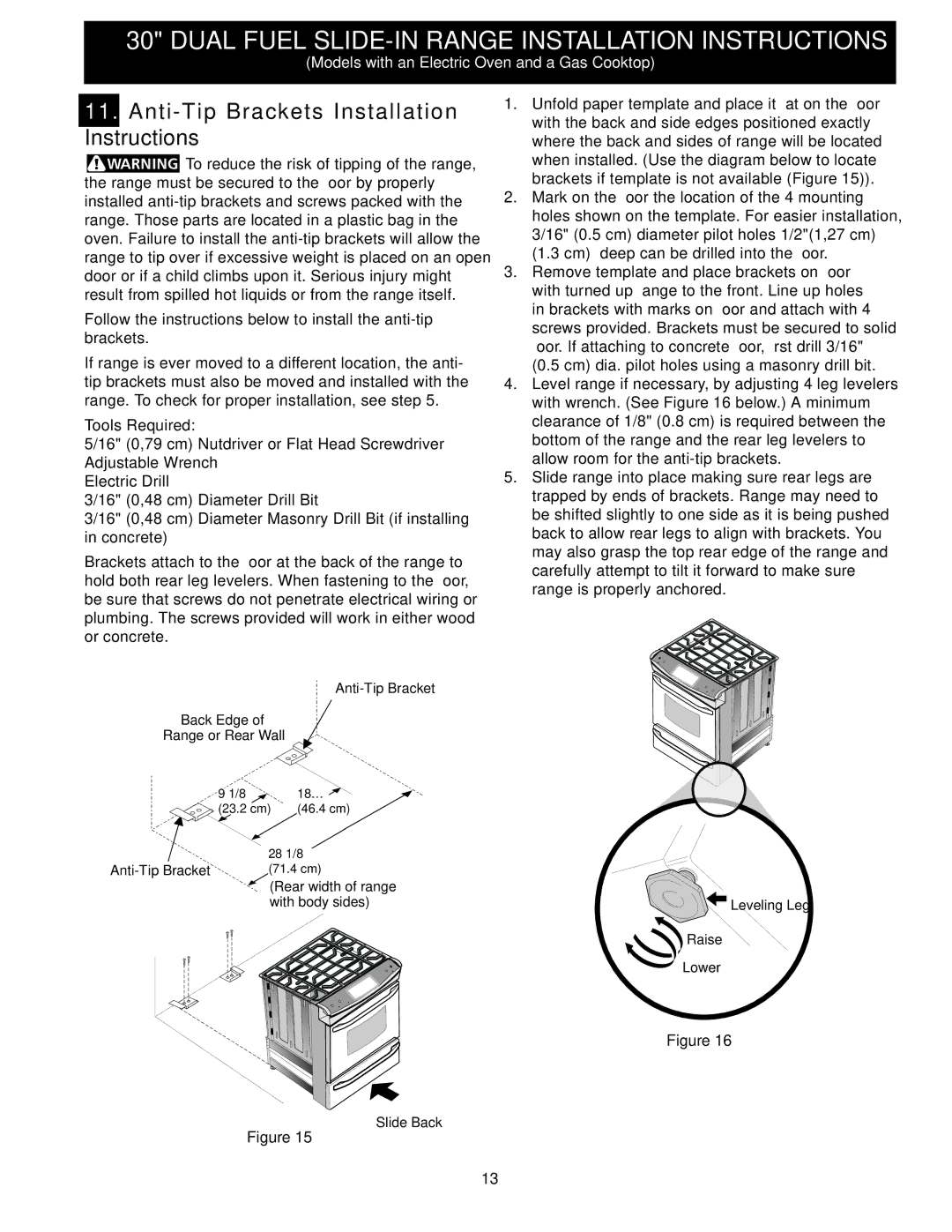 Frigidaire CPDS3085KF, 318201679 (0903) Anti-Tip Brackets Installation, Instructions, Tools Required 