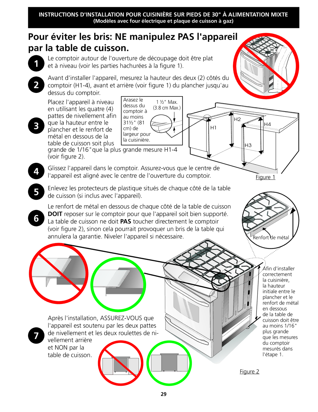 Frigidaire CPDS3085KF Abl, Uisso, Afin dinstaller, Correctement, La cuisinière, La hauteur, Initiale entre le, En dessous 