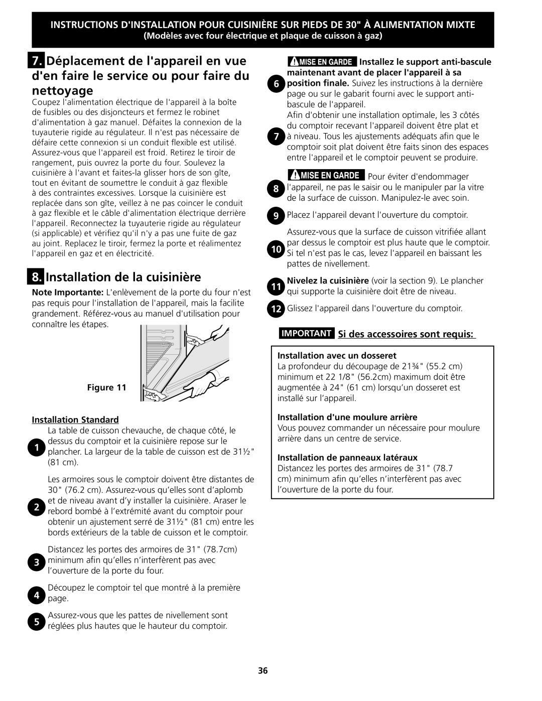 Frigidaire 318201679 (0903), CPDS3085KF Installation Standard, Assurez-vous que les pattes de nivellement sont 