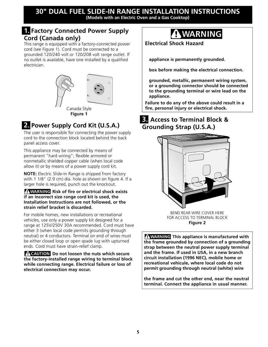 Frigidaire CPDS3085KF, 318201679 (0903) Factory Connected Power Supply Cord Canada only, Power Supply Cord Kit U.S.A 