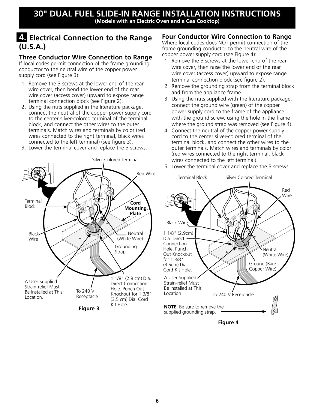 Frigidaire 318201679 (0903), CPDS3085KF Three Conductor Wire Connection to Range, Four Conductor Wire Connection to Range 