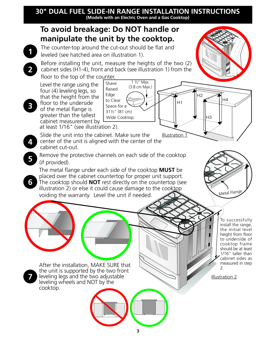 Frigidaire CPDS3085KF, 318201679 (0903) To avoid breakage: Do NOT handle or, manipulate the unit by the cooktop 