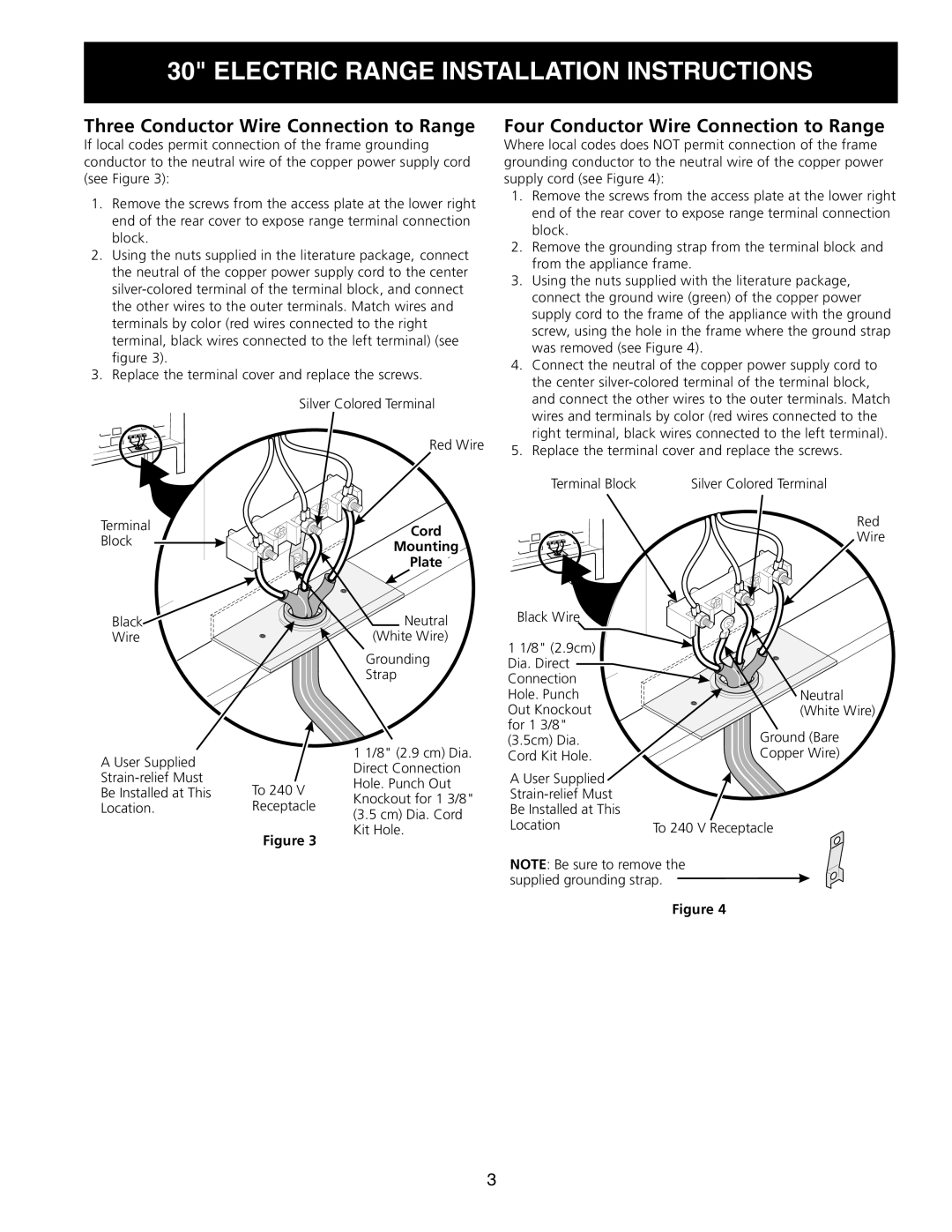 Frigidaire 318201724 manual Three Conductor Wire Connection to Range 