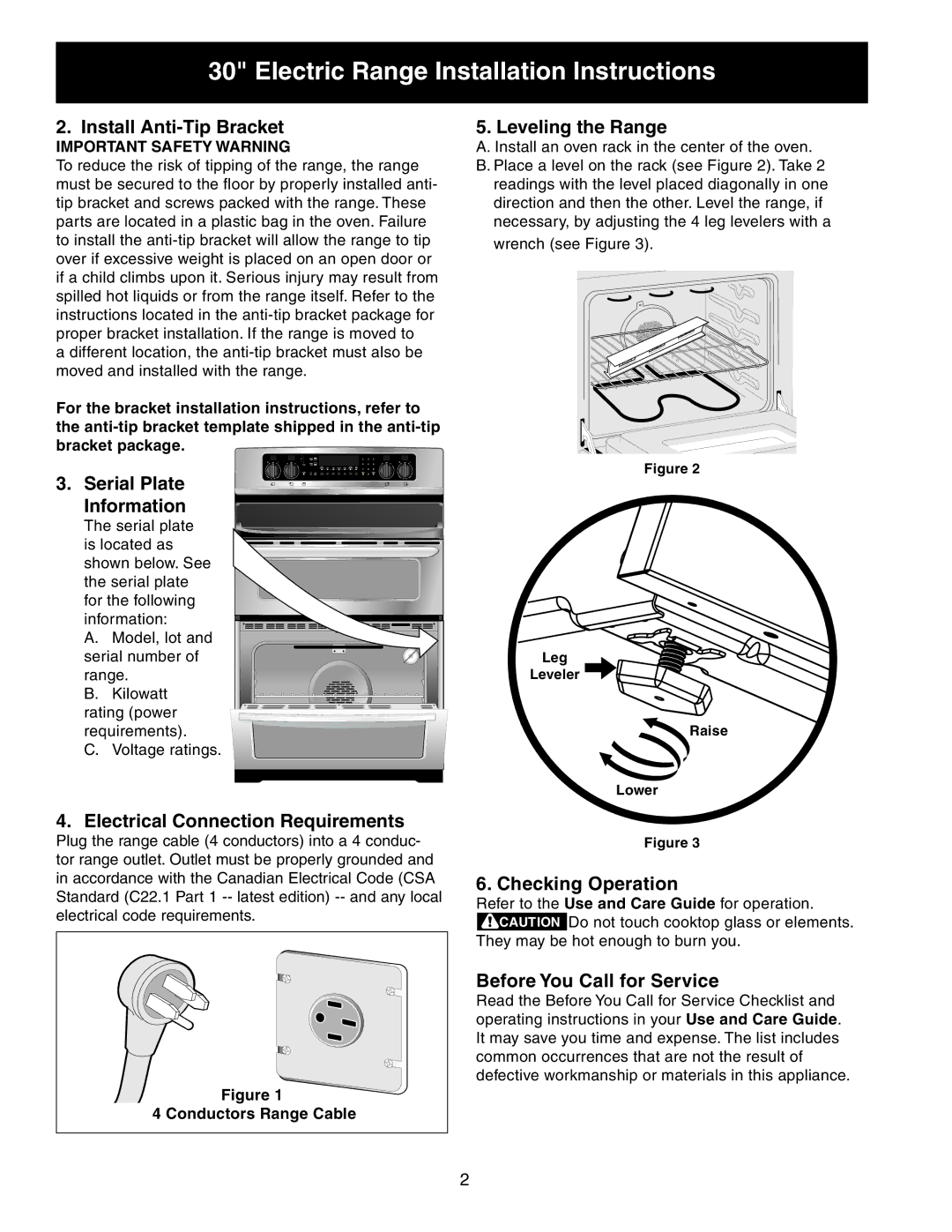 Frigidaire 318201725 Install Anti-Tip Bracket, Serial Plate Information, Electrical Connection Requirements 