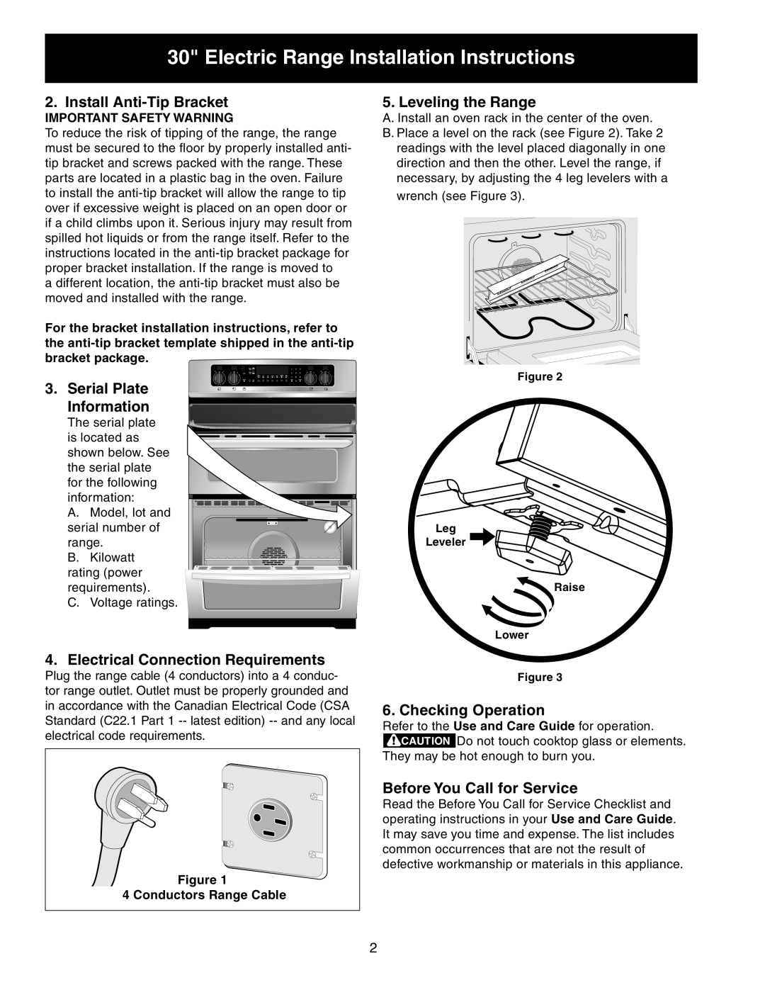 Frigidaire 318201725 Install Anti-TipBracket, Serial Plate Information, Electrical Connection Requirements 