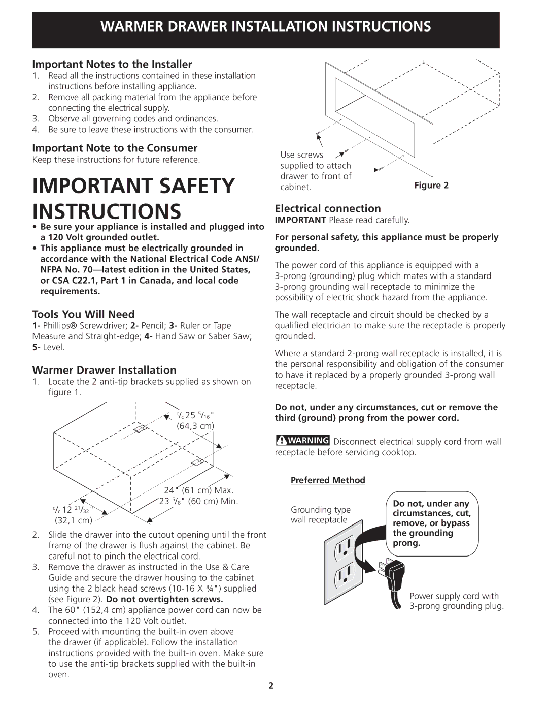 Frigidaire 318201822 Important Notes to the Installer, Important Note to the Consumer, Tools You Will Need 