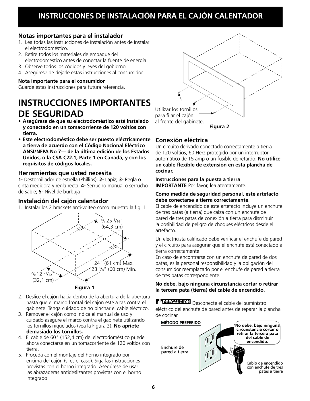 Frigidaire 318201822 Notas importantes para el instalador, Herramientas que usted necesita, Conexión eléctrica 