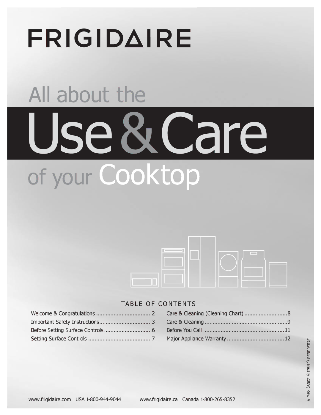 Frigidaire FGGC3665KB, 318203658, FGGC3065KW, FGGC3665KS, FGGC3065KS important safety instructions Use &Care 