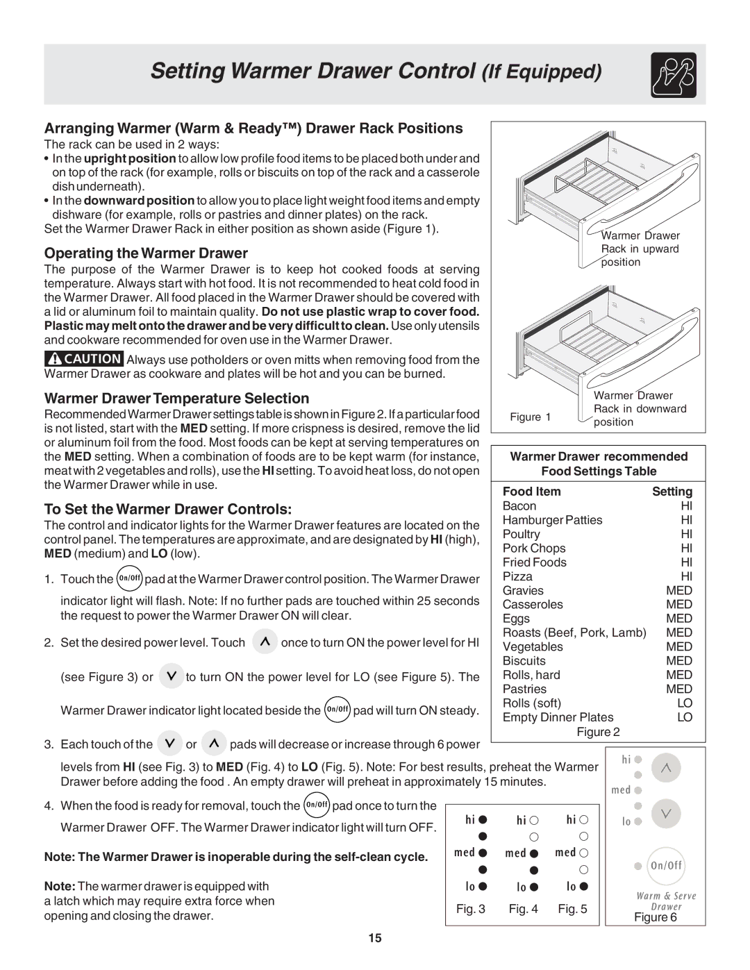 Frigidaire 318203821 Setting Warmer Drawer Control If Equipped, Arranging Warmer Warm & Ready Drawer Rack Positions 