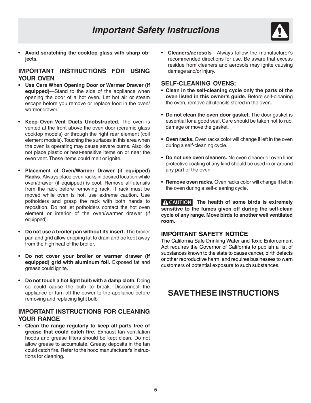 Frigidaire 318203821 Important Instructions for Using Your Oven, Avoid scratching the cooktop glass with sharp ob- jects 