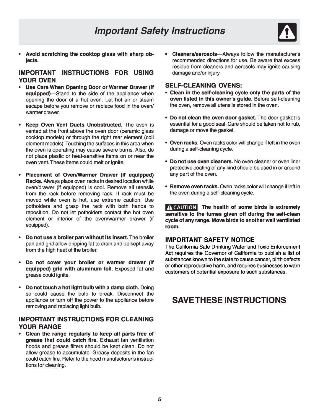 Frigidaire 318203821E warranty Savethese Instructions, Important Instructions For Using Your Oven, Self-Cleaningovens 