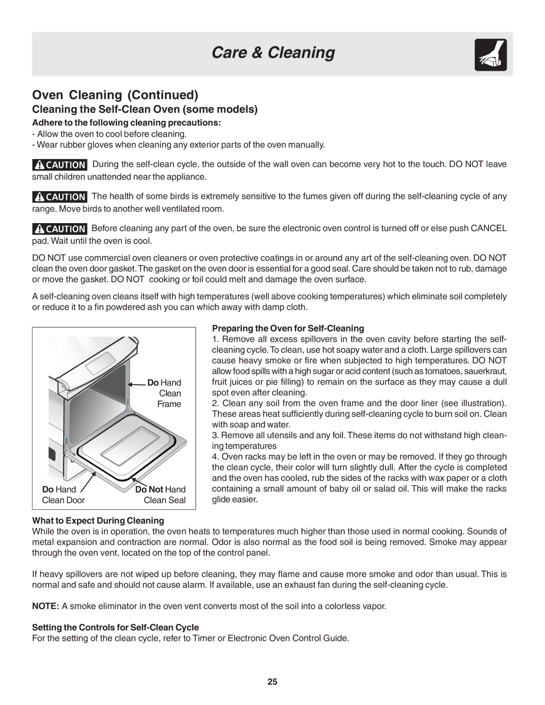 Frigidaire 318203825 warranty Cleaning the Self-Clean Oven some models 