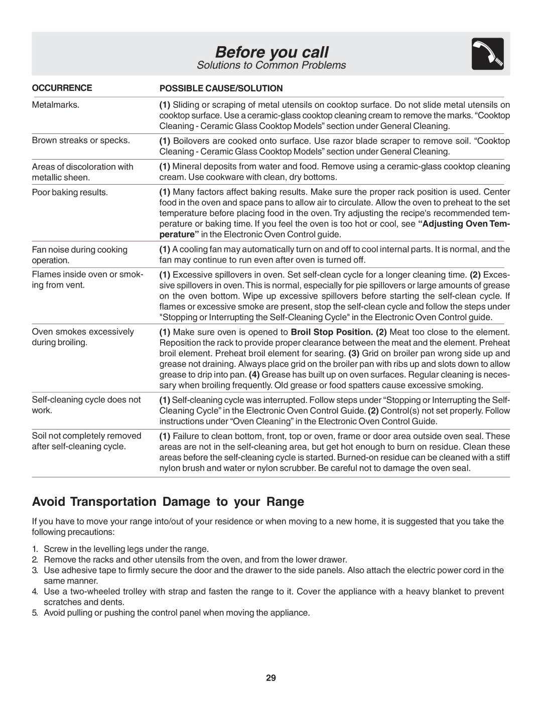 Frigidaire 318203825 warranty Avoid Transportation Damage to your Range 