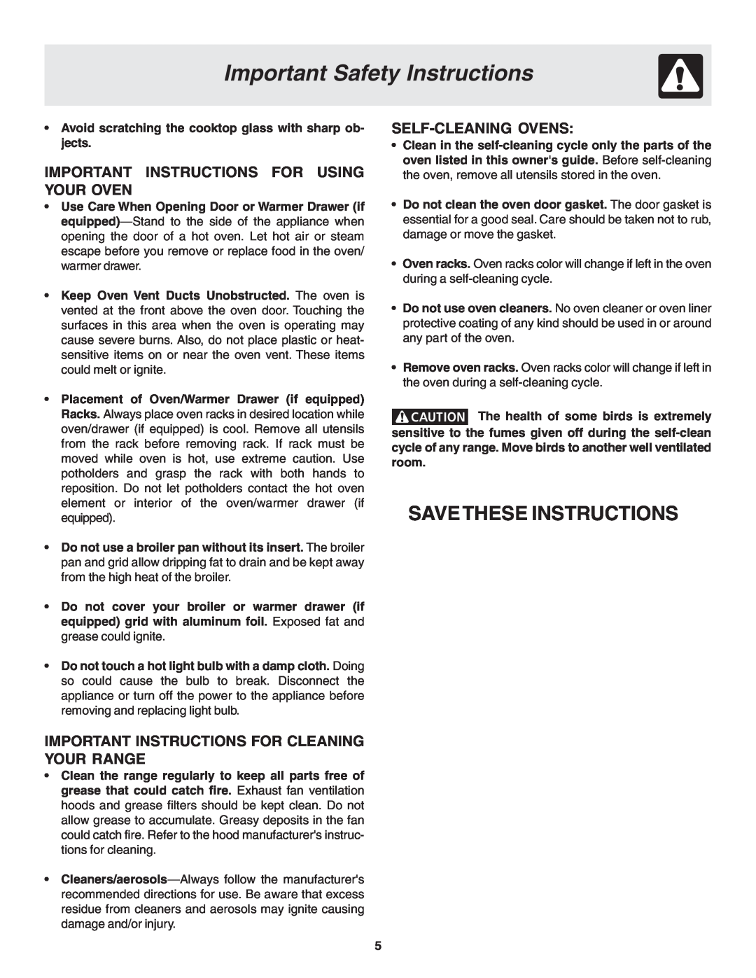 Frigidaire 318203825 warranty Savethese Instructions, Important Instructions For Using Your Oven, Self-Cleaningovens 