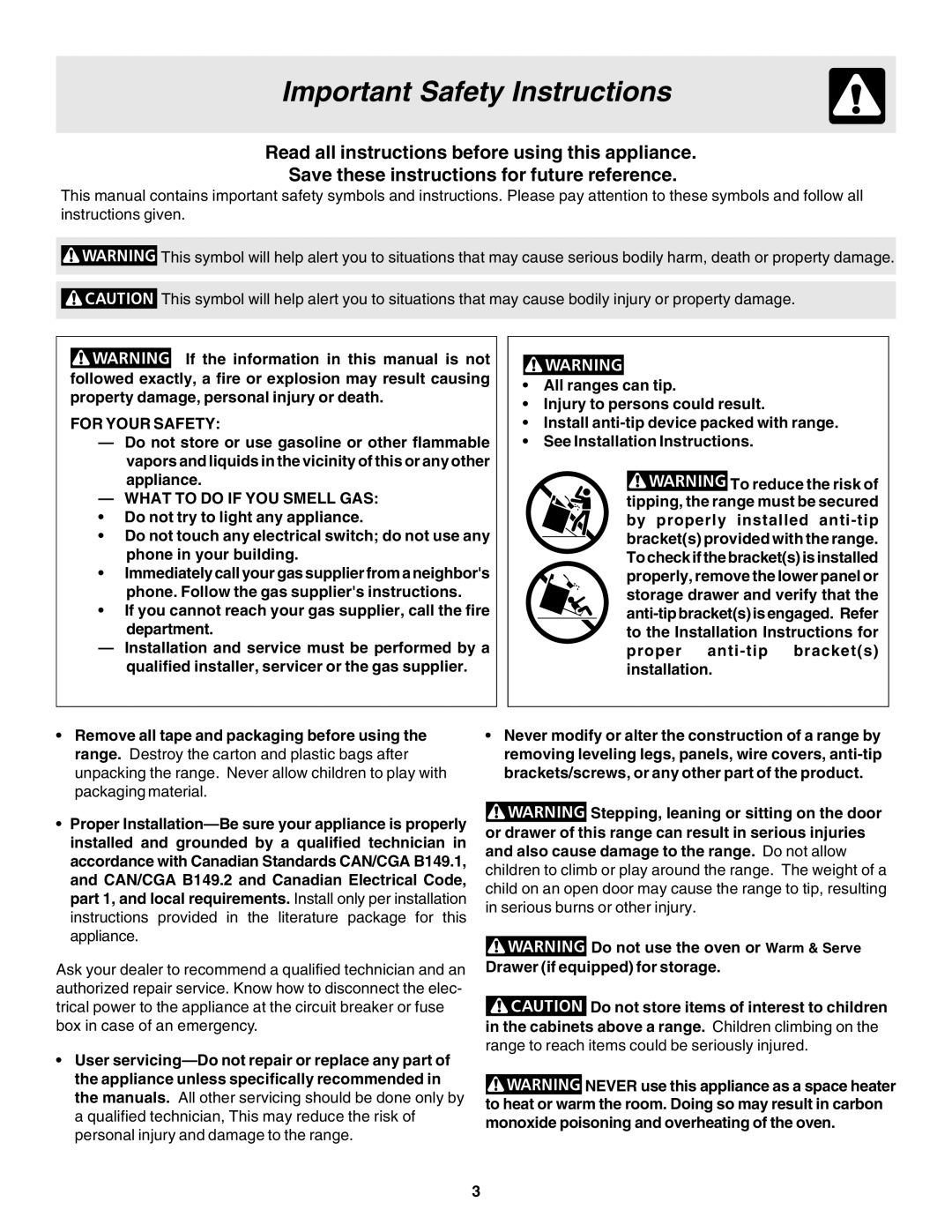 Frigidaire 318203858 warranty Important Safety Instructions, For Your Safety, What to do if YOU Smell GAS 