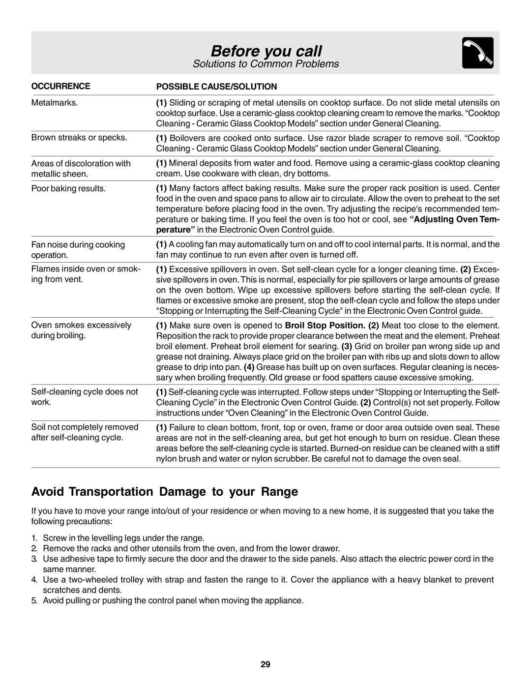 Frigidaire 318203860 warranty Avoid Transportation Damage to your Range 