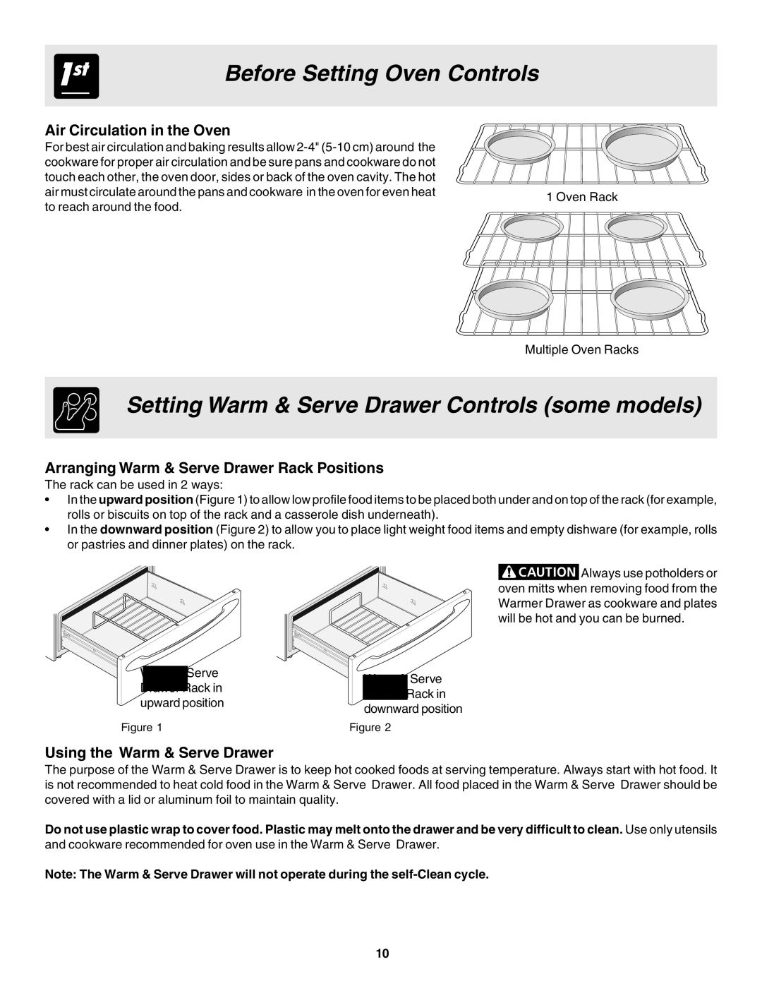 Frigidaire 318203863 warranty Setting Warm & Serve Drawer Controls some models, Air Circulation in the Oven 