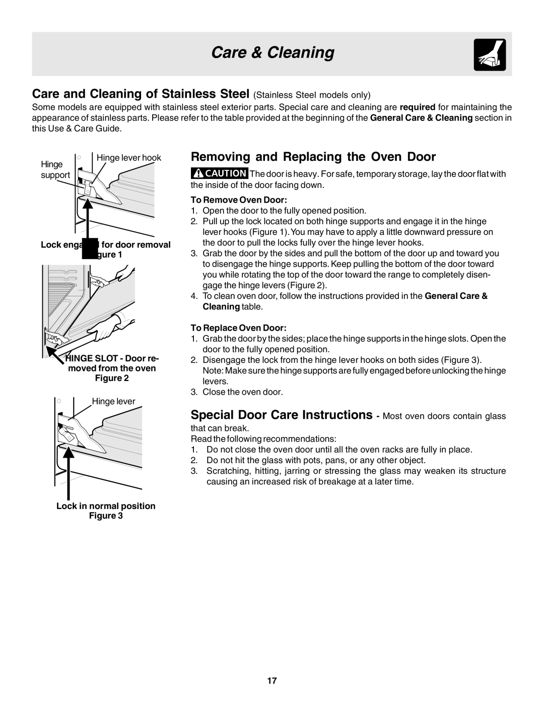 Frigidaire 318203863 warranty Removing and Replacing the Oven Door, Hinge Slot Door re- moved from the oven Figure 