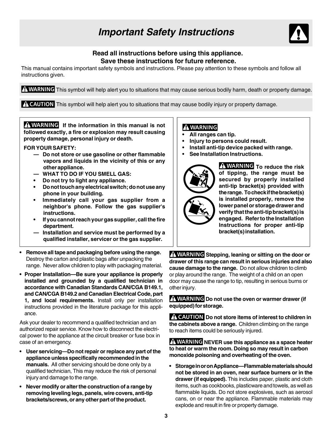 Frigidaire 318203863 warranty Important Safety Instructions, For Your Safety, What to do if YOU Smell GAS 