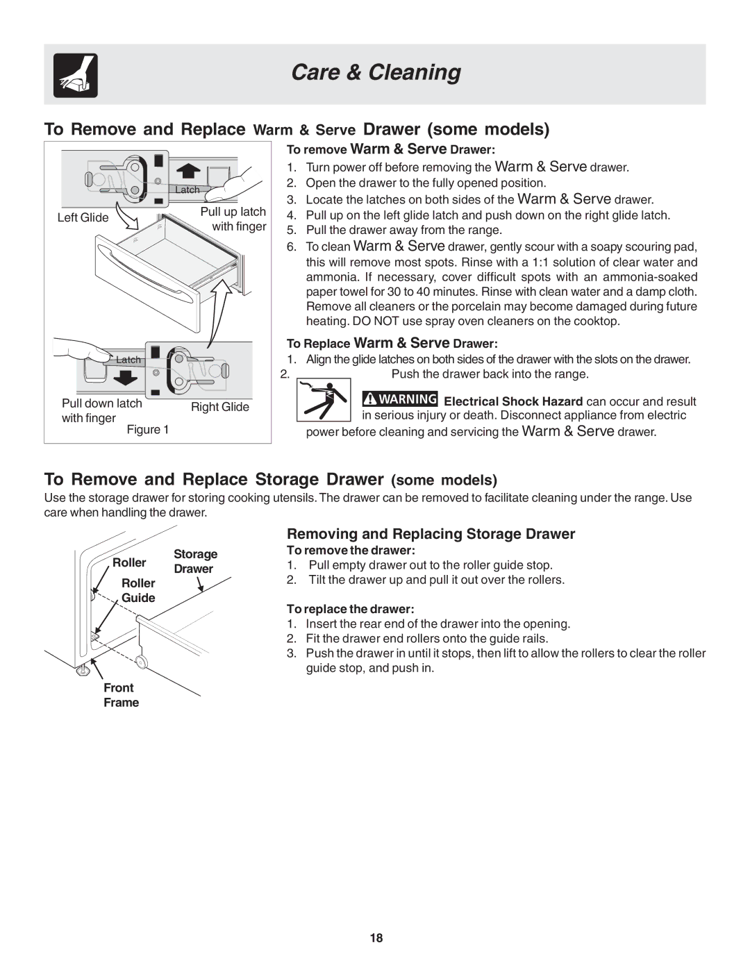 Frigidaire 318203866 warranty To Remove and Replace Warm & Serve Drawer some models, Removing and Replacing Storage Drawer 