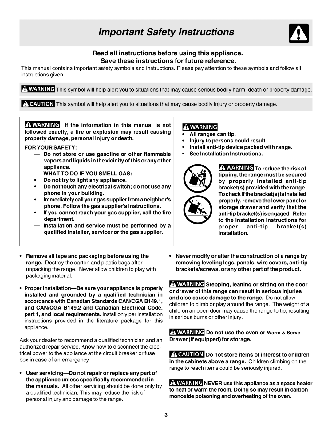 Frigidaire 318203866 warranty Important Safety Instructions, For Your Safety, What to do if YOU Smell GAS 