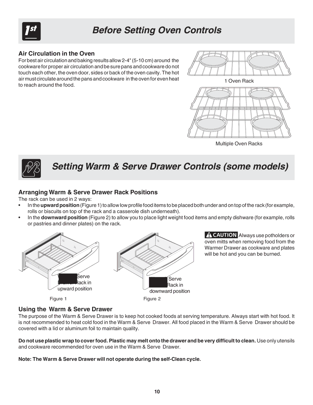 Frigidaire 318203875 warranty Setting Warm & Serve Drawer Controls some models, Air Circulation in the Oven 