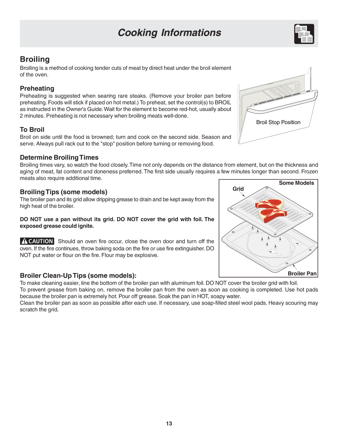 Frigidaire 318203875 warranty Broiling 