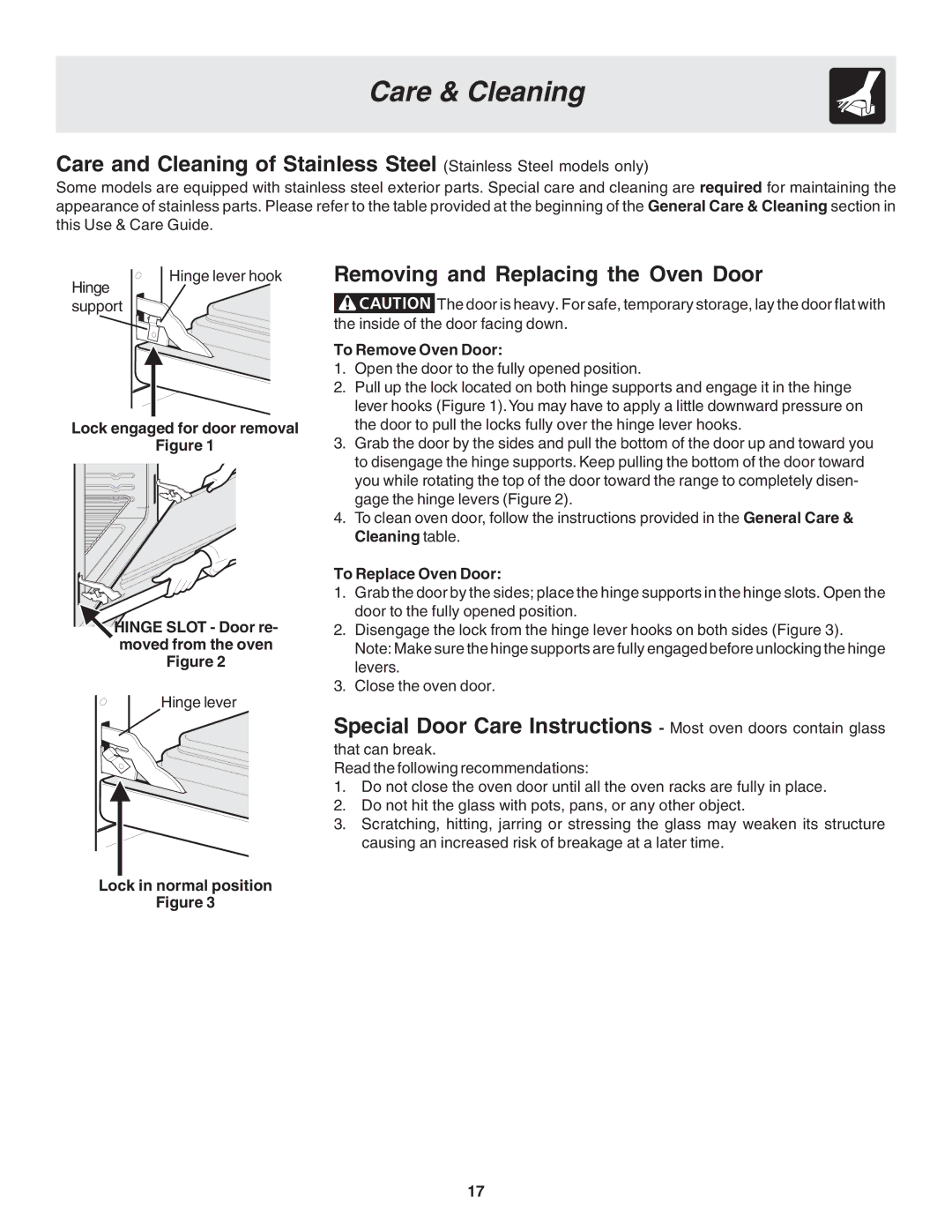 Frigidaire 318203875 warranty Removing and Replacing the Oven Door, Hinge Slot Door re- moved from the oven Figure 