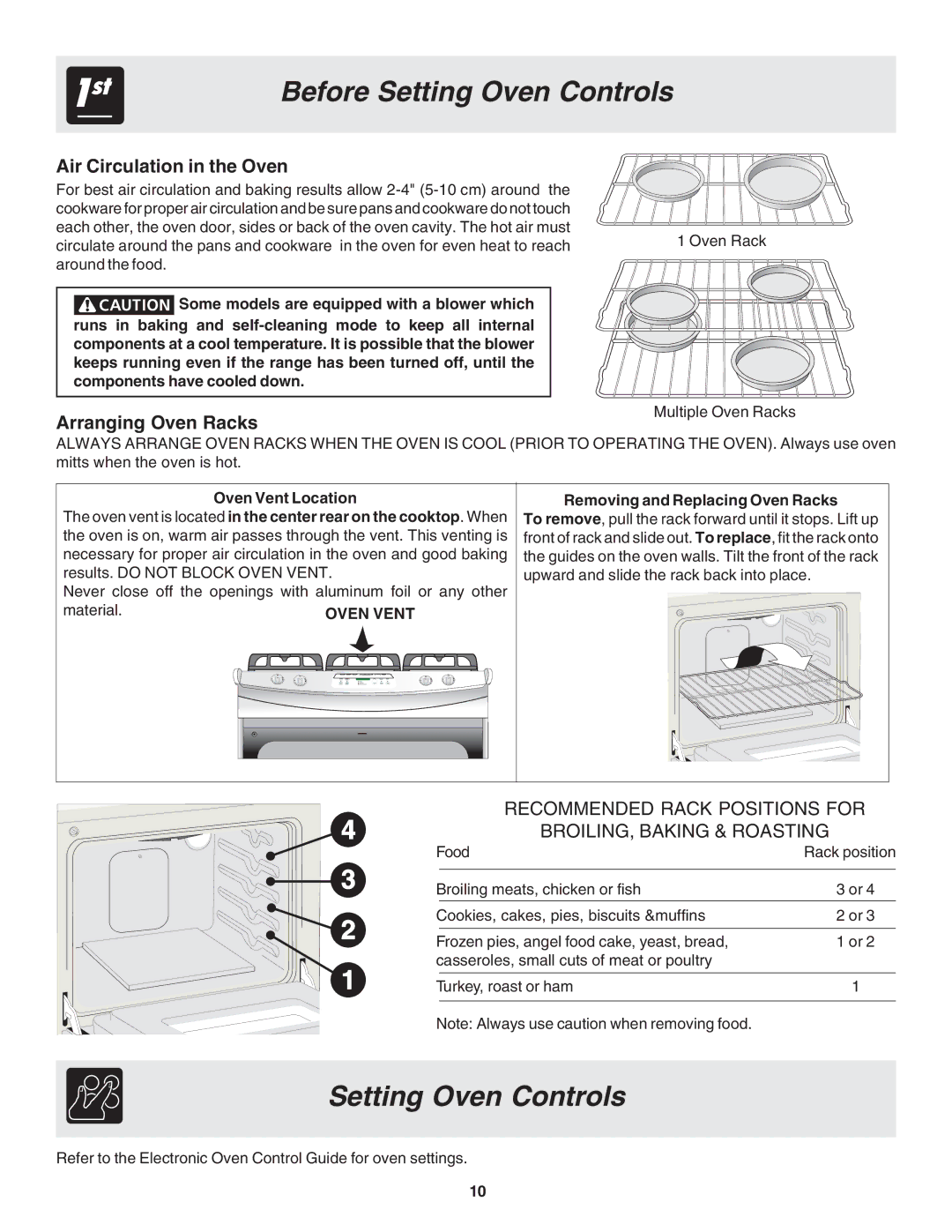 Frigidaire 318203877 manual Before Setting Oven Controls, Air Circulation in the Oven, Arranging Oven Racks 