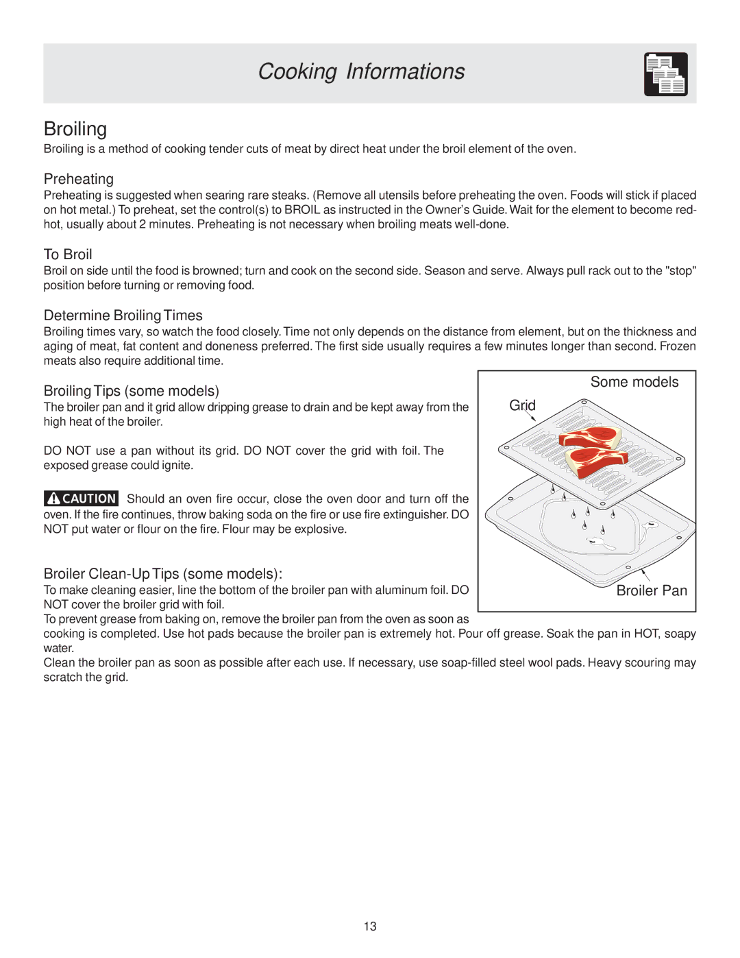 Frigidaire 318203877 manual Broiling 