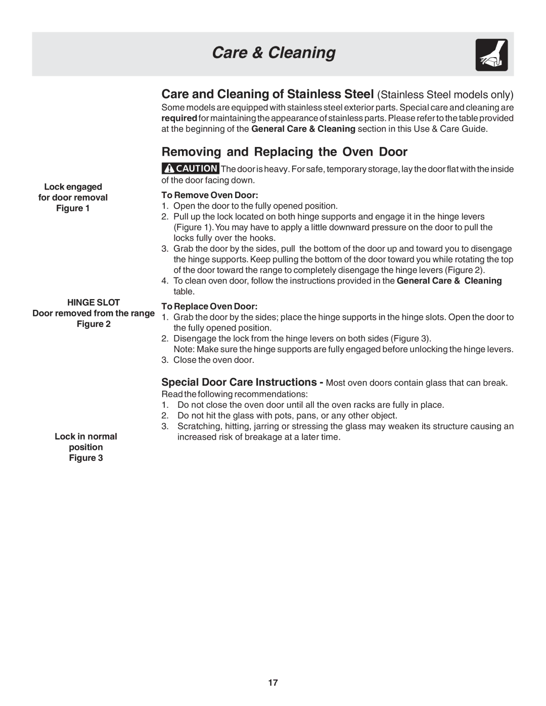 Frigidaire 318203877 manual Removing and Replacing the Oven Door, Hinge Slot 