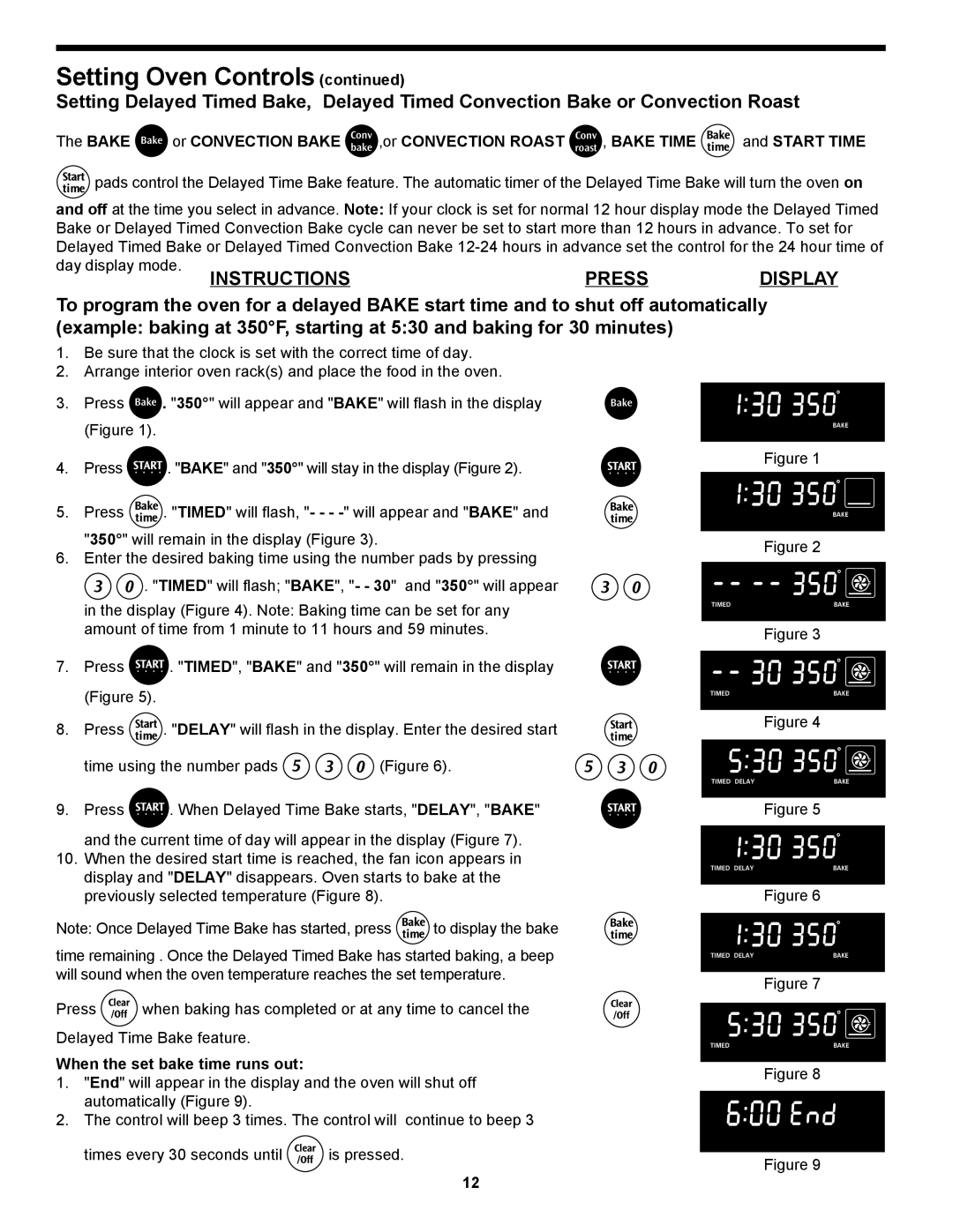 Frigidaire 318204125 manual Day display mode, When the set bake time runs out 