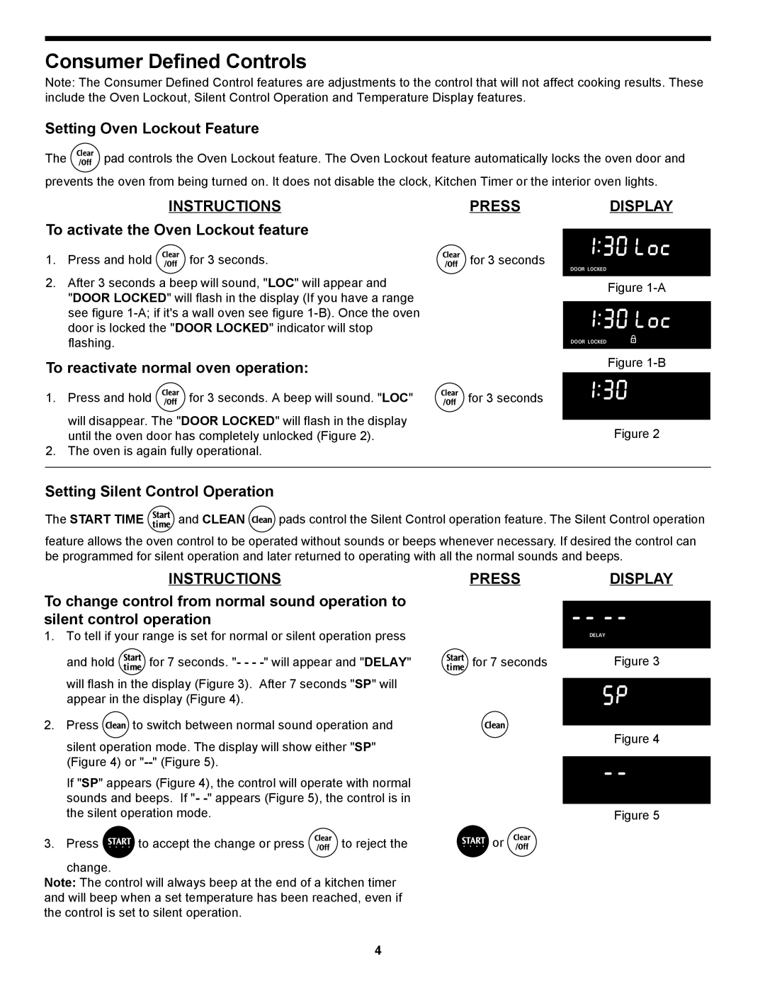 Frigidaire 318204125 manual Consumer Defined Controls, Setting Oven Lockout Feature, To activate the Oven Lockout feature 