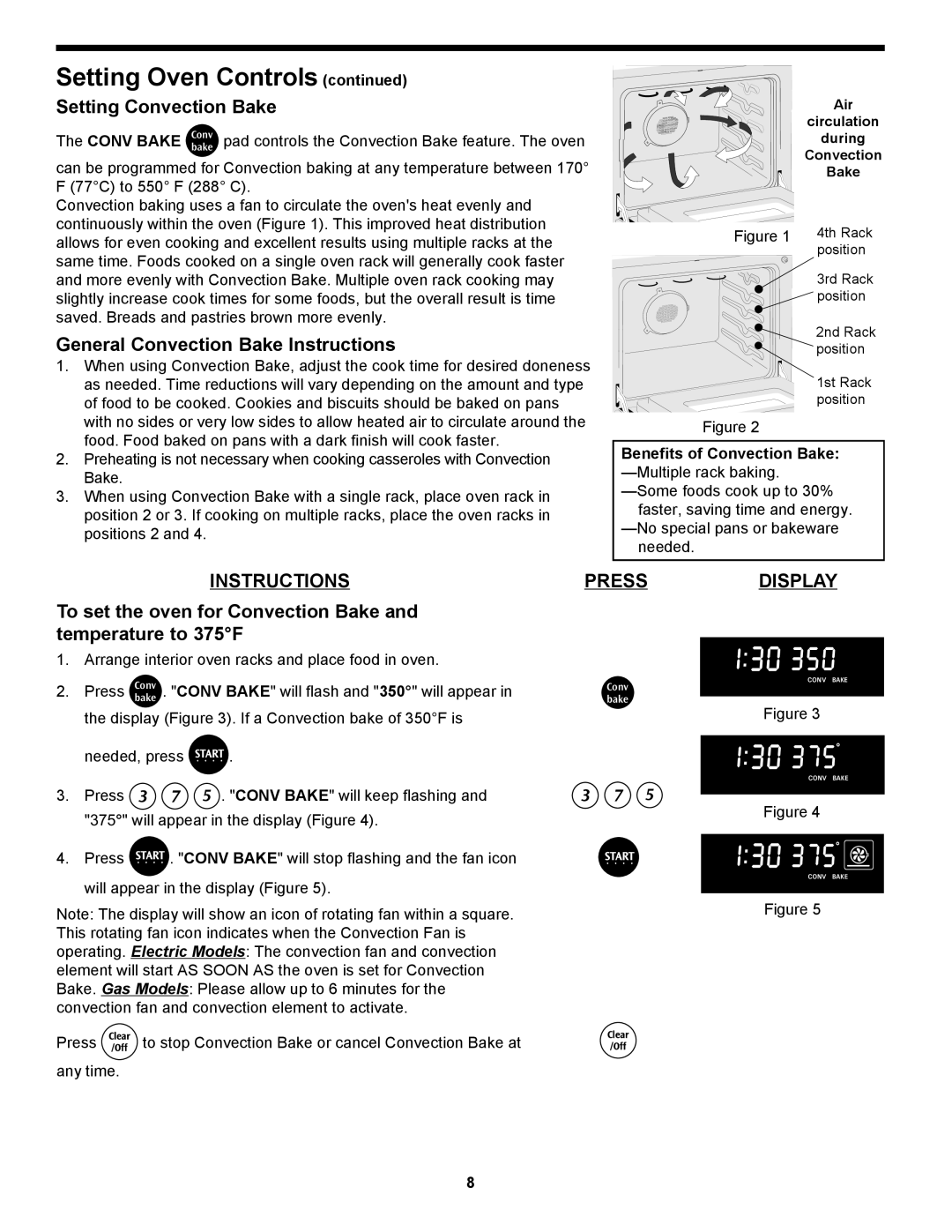 Frigidaire 318204125 manual Setting Convection Bake, General Convection Bake Instructions 