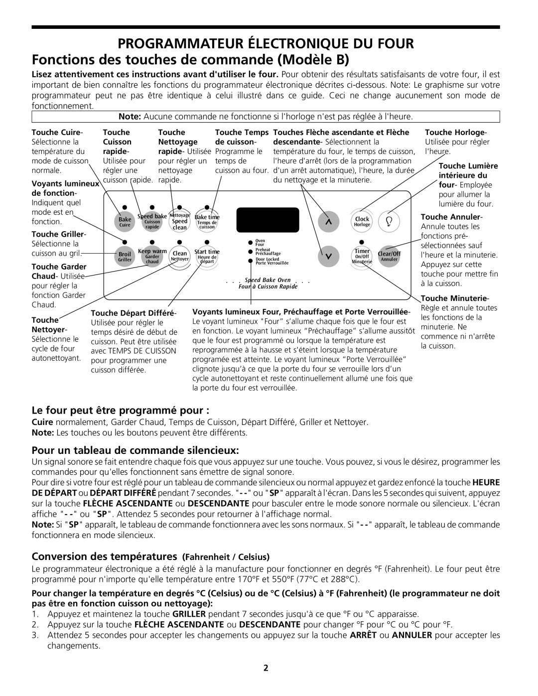 Frigidaire 318204142 (0802), CGEB27Z7HB manual Le four peut être programmé pour, Pour un tableau de commande silencieux 