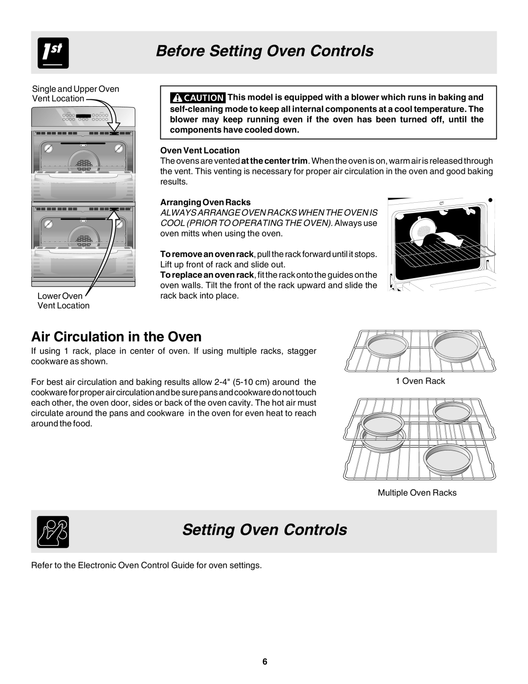 Frigidaire 318205103 manual Before Setting Oven Controls, Air Circulation in the Oven, Arranging Oven Racks 