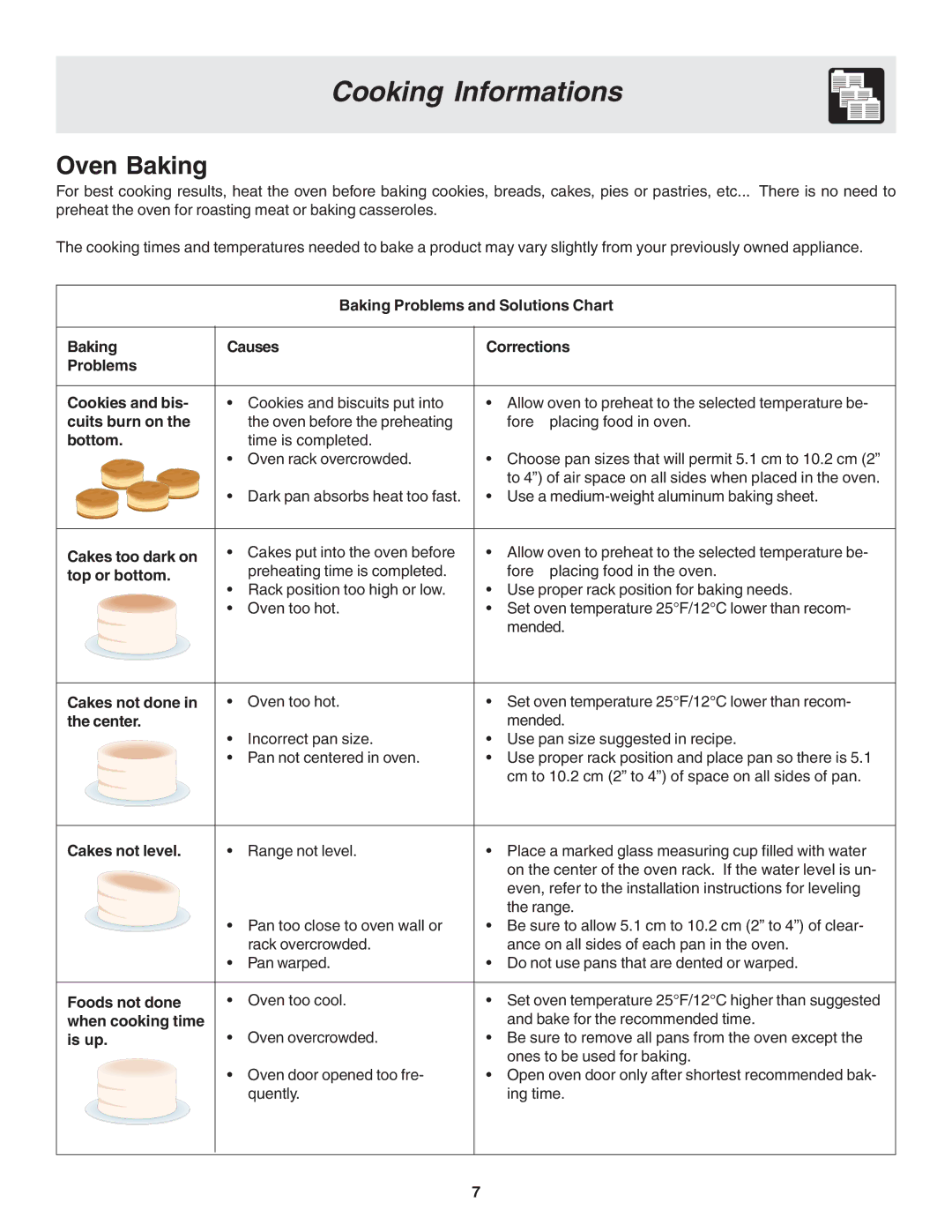 Frigidaire 318205115E warranty Cooking Informations, Oven Baking 