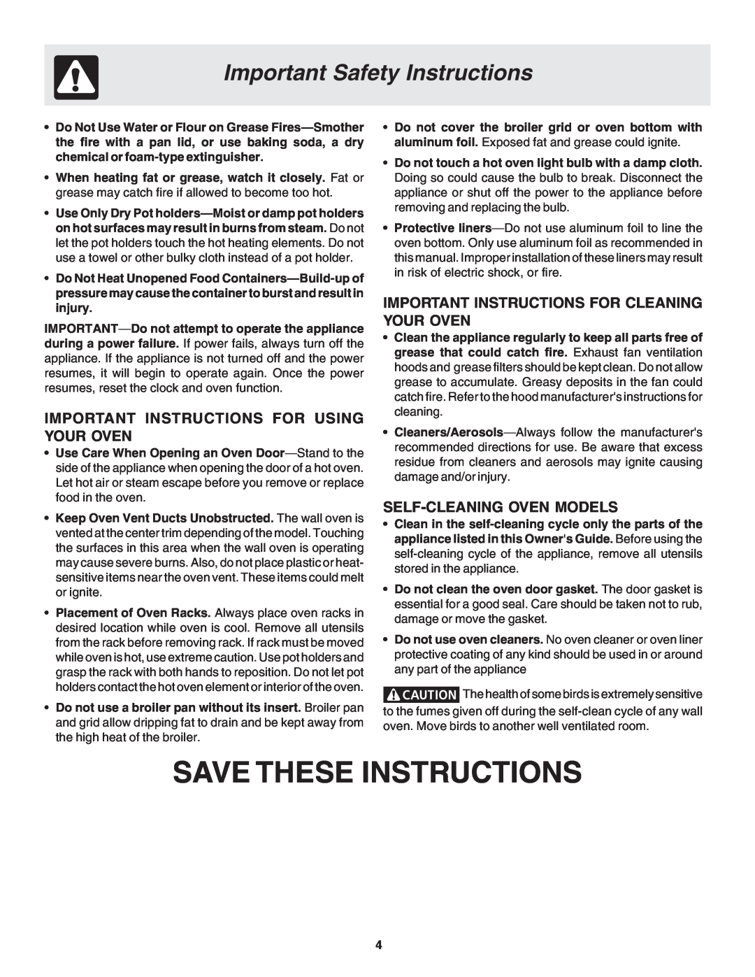 Frigidaire 318205116 warranty Important Instructions For Using Your Oven, Important Instructions For Cleaning Your Oven 