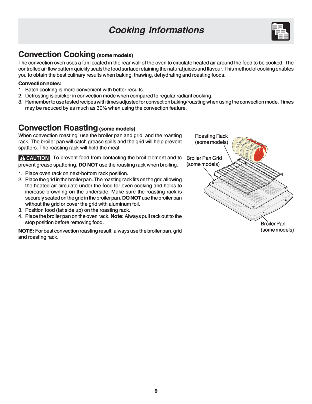 Frigidaire 318205116 warranty Convection Cooking some models, Convection Roasting some models, Convection notes 
