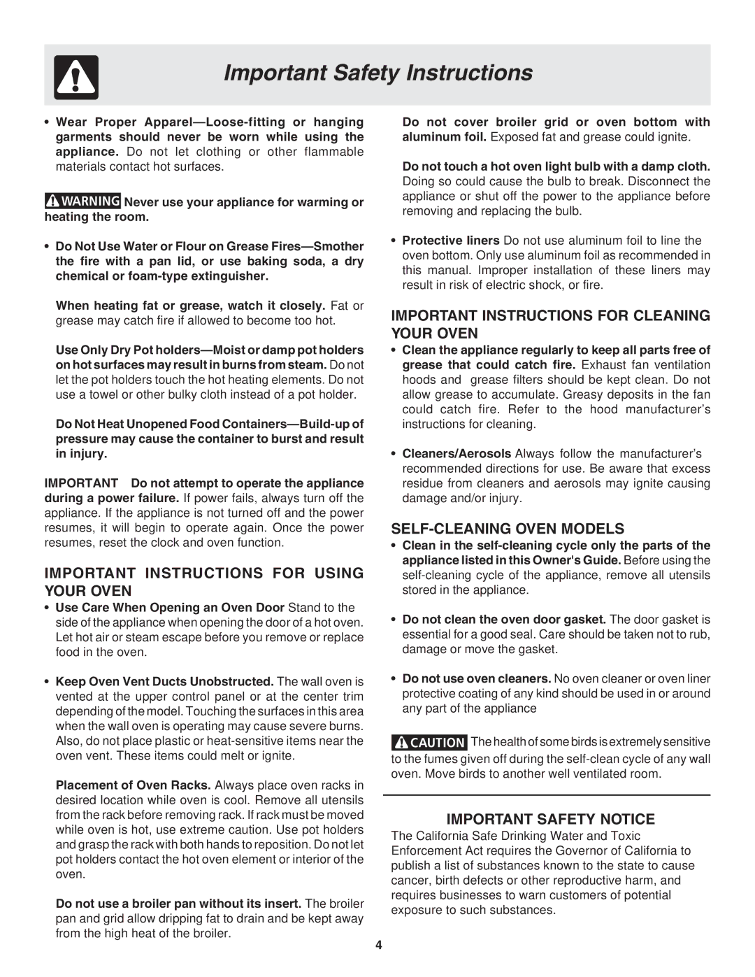 Frigidaire 318205119 warranty Important Instructions for Using Your Oven 