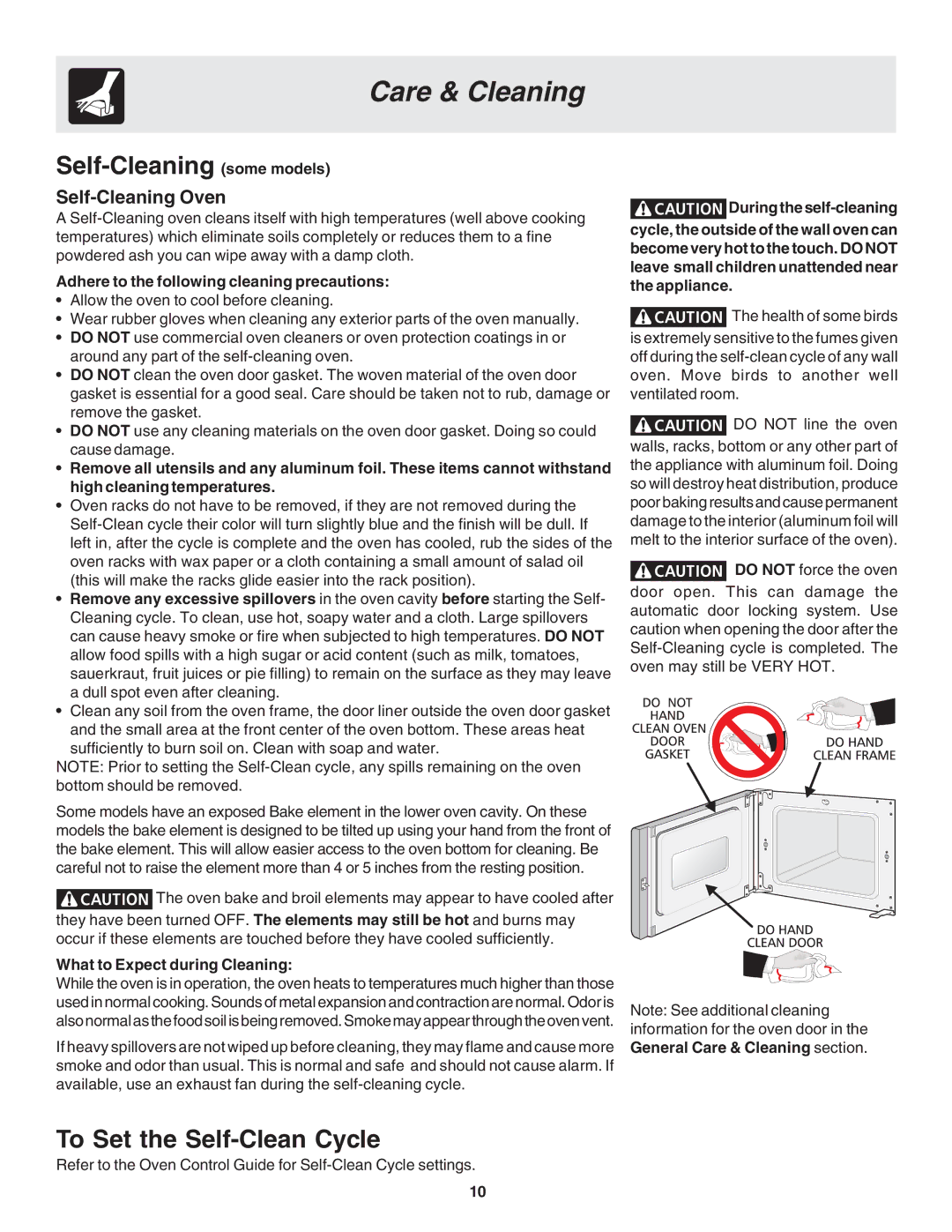 Frigidaire 318205121 warranty Self-Cleaning some models, To Set the Self-Clean Cycle, Self-Cleaning Oven 