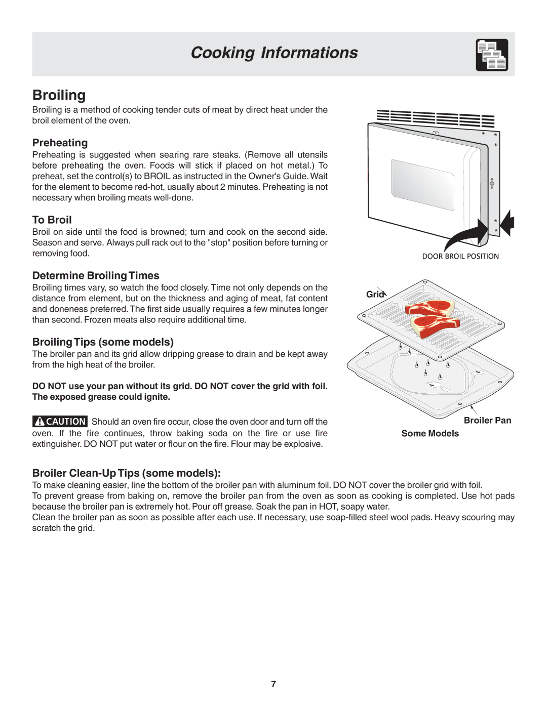 Frigidaire 318205121 warranty Broiling 