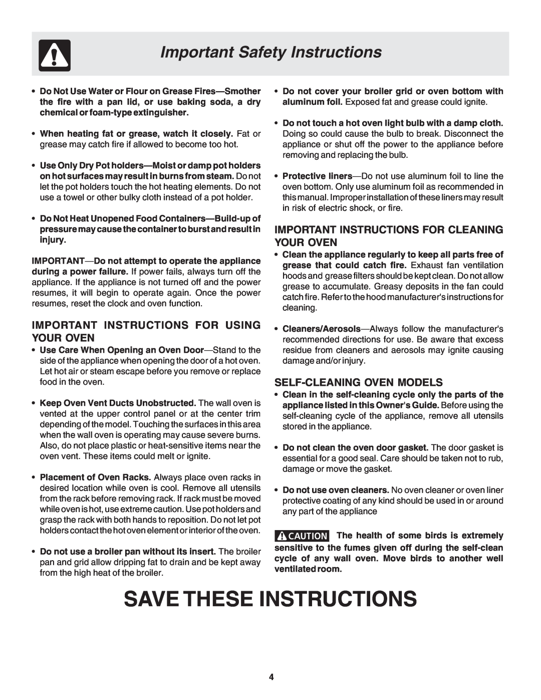 Frigidaire 318205121 warranty Important Instructions For Using Your Oven, Important Instructions For Cleaning Your Oven 
