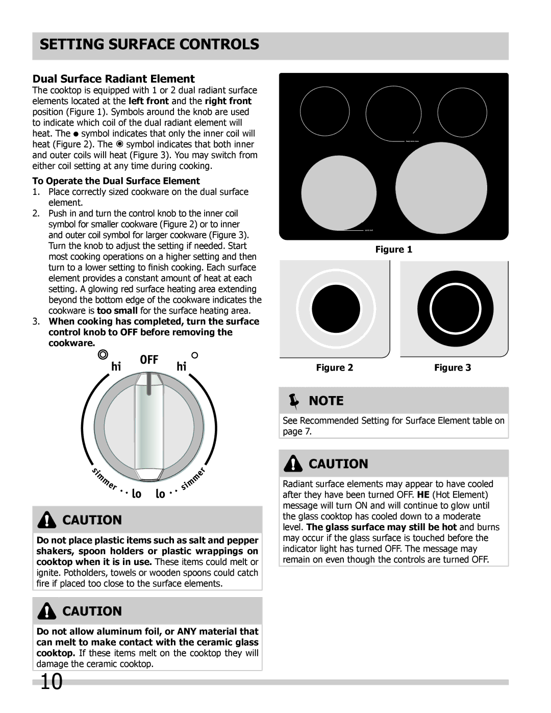 Frigidaire 318205204, L5V3E4 important safety instructions Dual Surface Radiant Element, To Operate the Dual Surface Element 